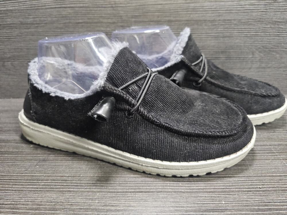 HEY DUDE WOMEN WENDY CORDUROY BLACK CASUAL SHOES Slip-On US Size 7